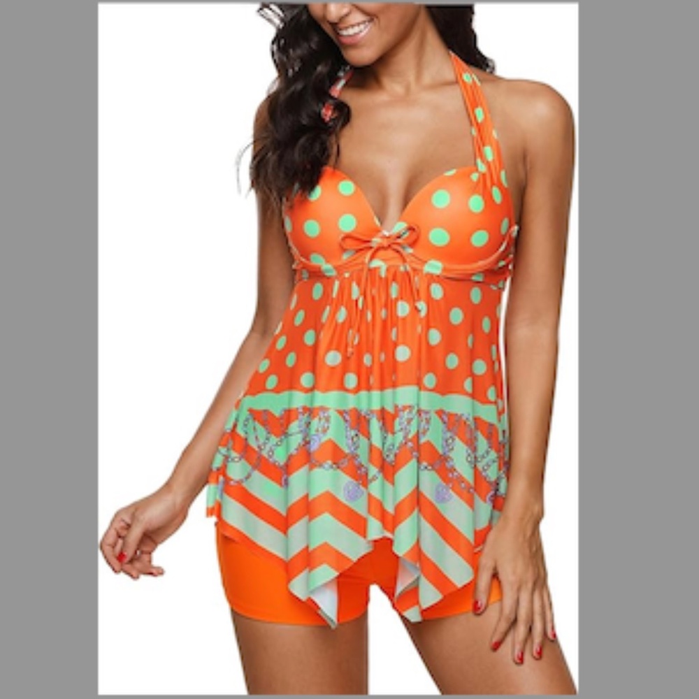G55. Two-Piece Tankini Top w/ Underwire/Push-up & Boyshort Swim Set - Size 2XL